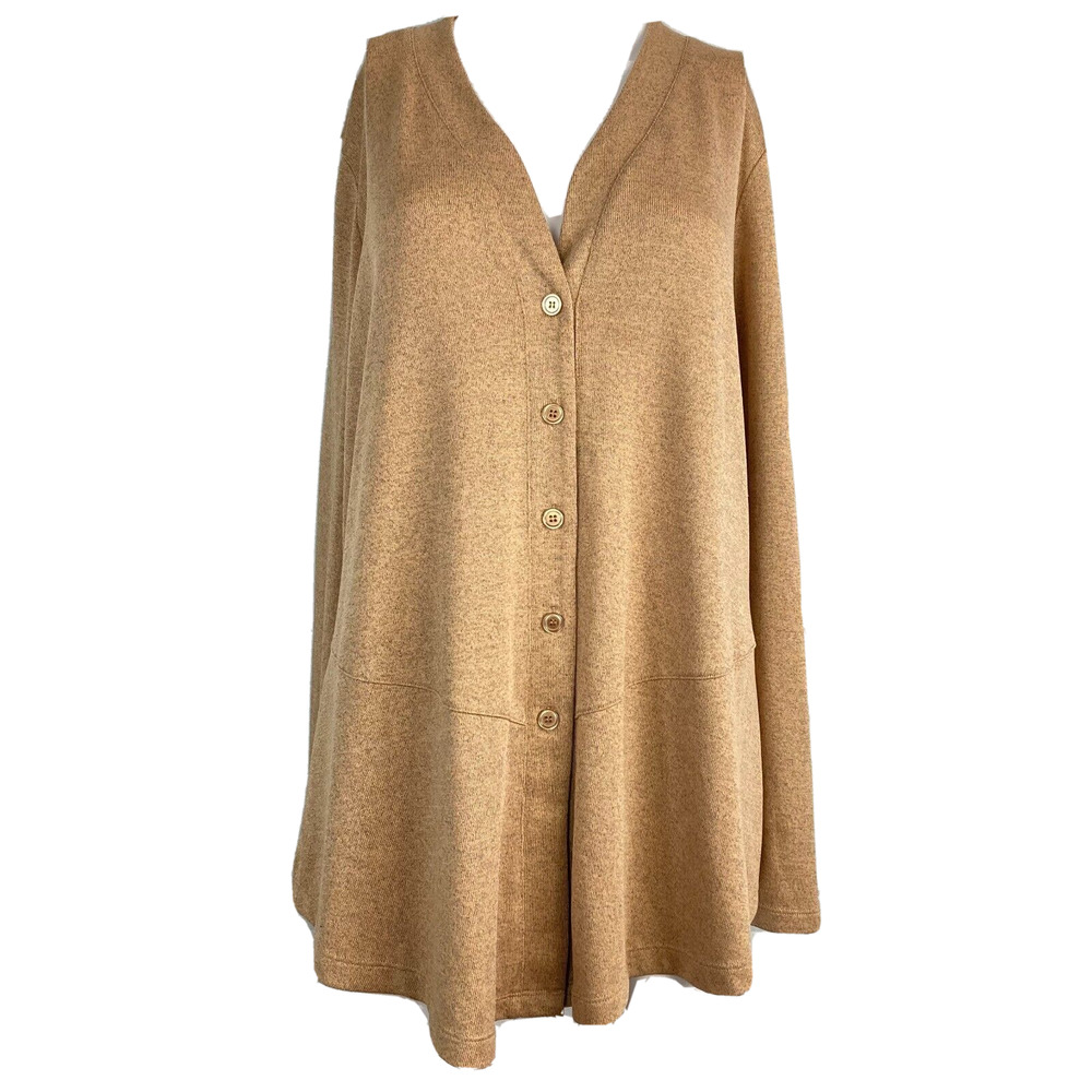 Linea Louis Dell'Olio Cardigan Womens Sz‎ L Camel Beige Lightweight Knit Sweater